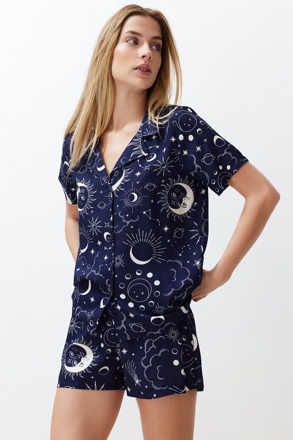 Trendyol Trendyol Navy Blue Galaxy Patterned Viscose Woven Pajamas Set