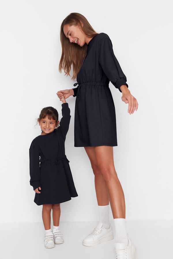 Trendyol Trendyol Navy Blue Girl Child Family Combination Knitted Dress