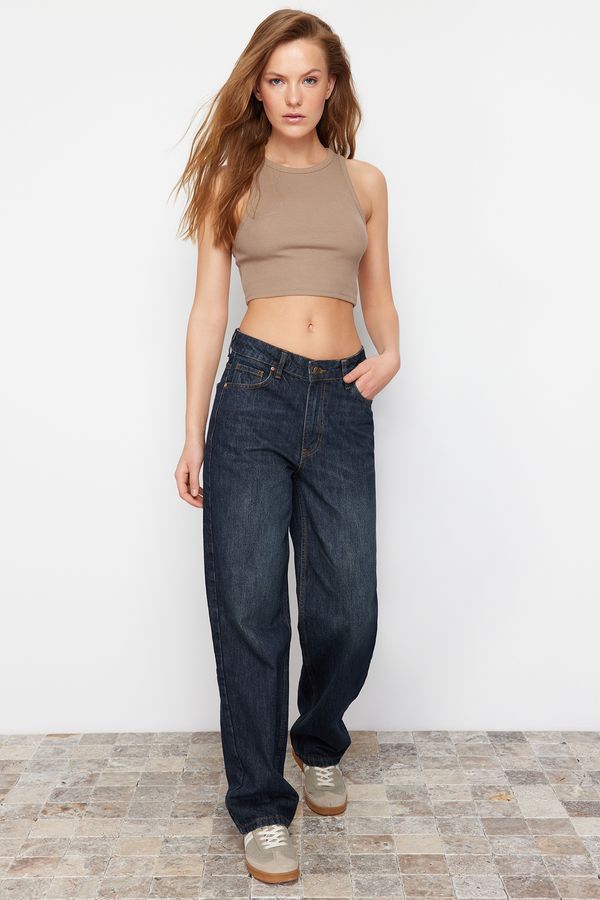 Trendyol Trendyol Navy Blue High Waist Wide Leg Jeans