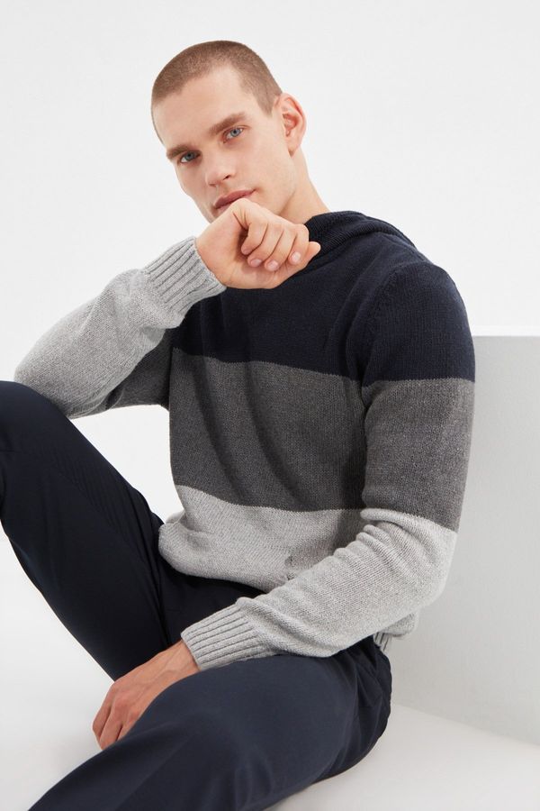 Trendyol Trendyol Navy Blue Hooded Regular Fit Knitwear Sweater