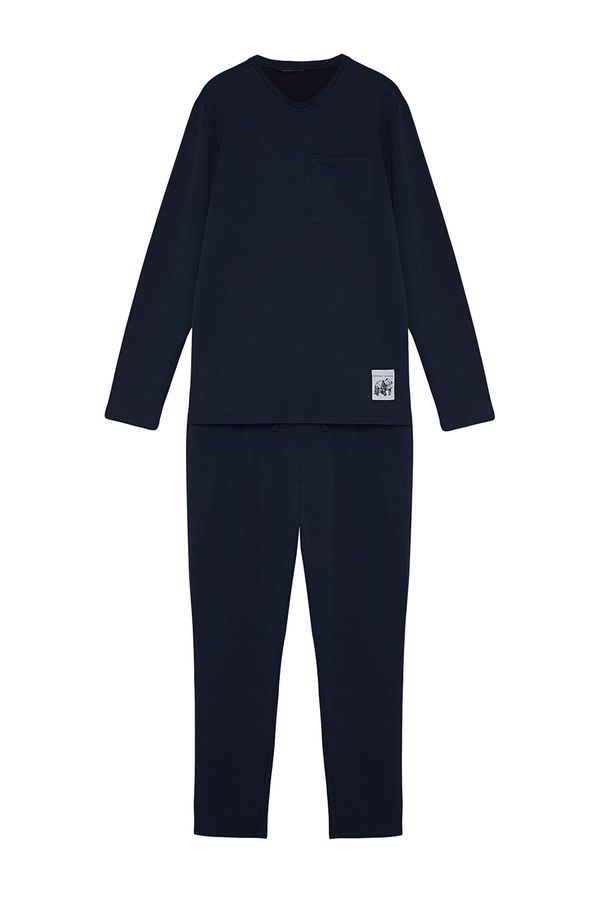 Trendyol Trendyol Navy Blue Label Detailed Knitted Pajamas Set
