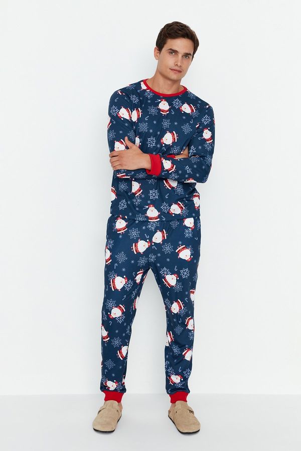 Trendyol Trendyol Navy Blue Men's Regular Fit Knitted Pajamas Set Family Combo