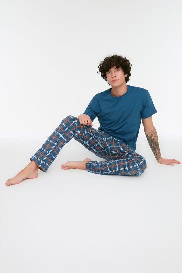 Trendyol Trendyol Navy Blue Plaid Knitted Pajamas Set