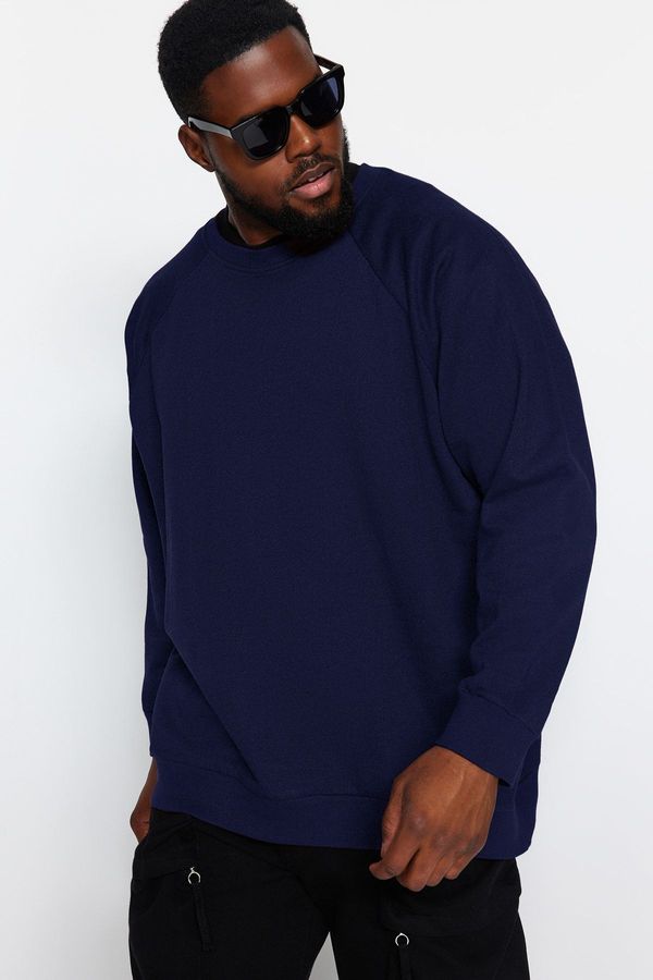 Trendyol Trendyol Navy Blue Plus Size Oversize/Wide Cut Comfortable Basic Fleece Inside Sweatshirt