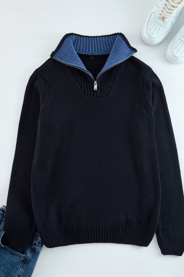 Trendyol Trendyol Navy Blue Regular Half Turtleneck Plain Knitwear Sweater