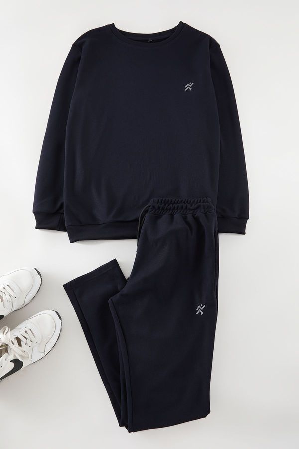 Trendyol Trendyol Navy Blue Regular/Normal Cut Basic Pique Textured Tracksuit Set