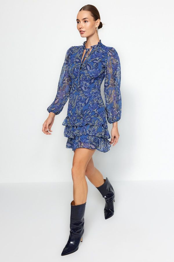 Trendyol Trendyol Navy Blue Skirt Frilly Collar Detailed Woven Dress
