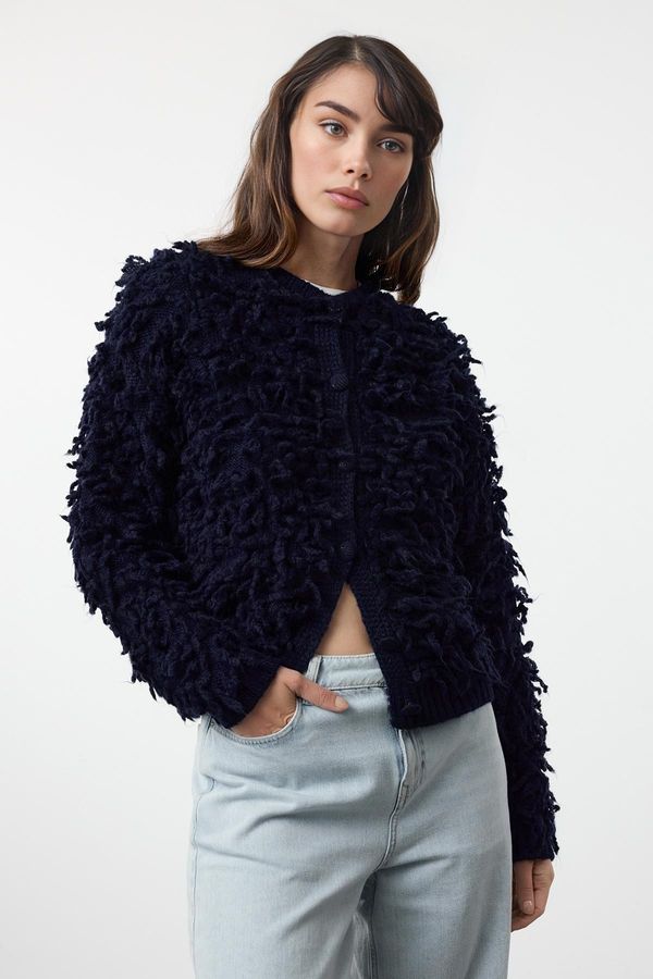 Trendyol Trendyol Navy Blue Tassel Coat Knitwear Cardigan