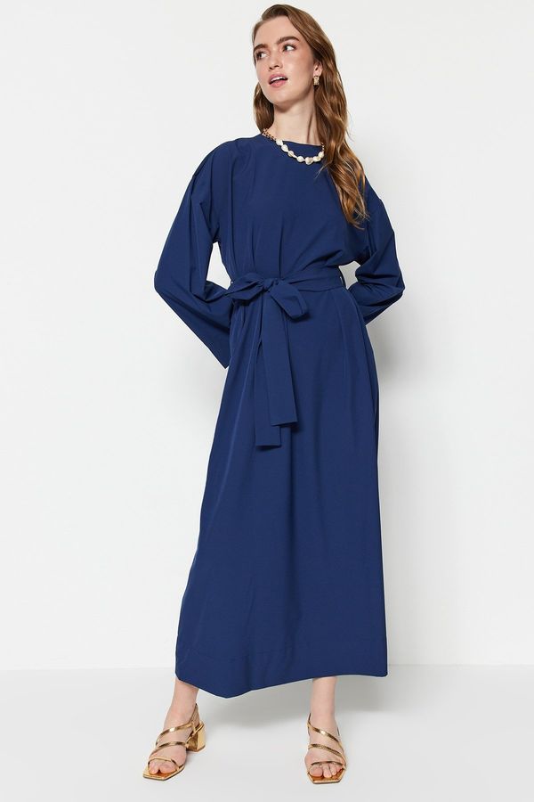 Trendyol Trendyol Navy Blue Waist Belted Parachute Fabric Wide Fit Woven Dress