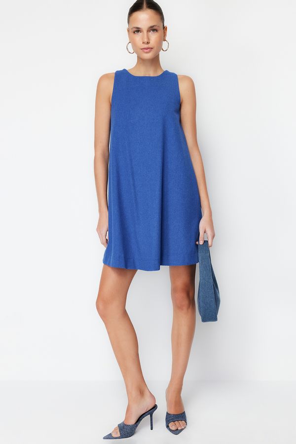Trendyol Trendyol Navy Blue Wide Cut Linen Look Sleeveless Mini Woven Dress