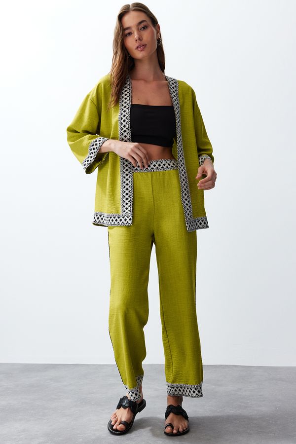 Trendyol Trendyol Oil Green Embroidered Woven Two Piece Set