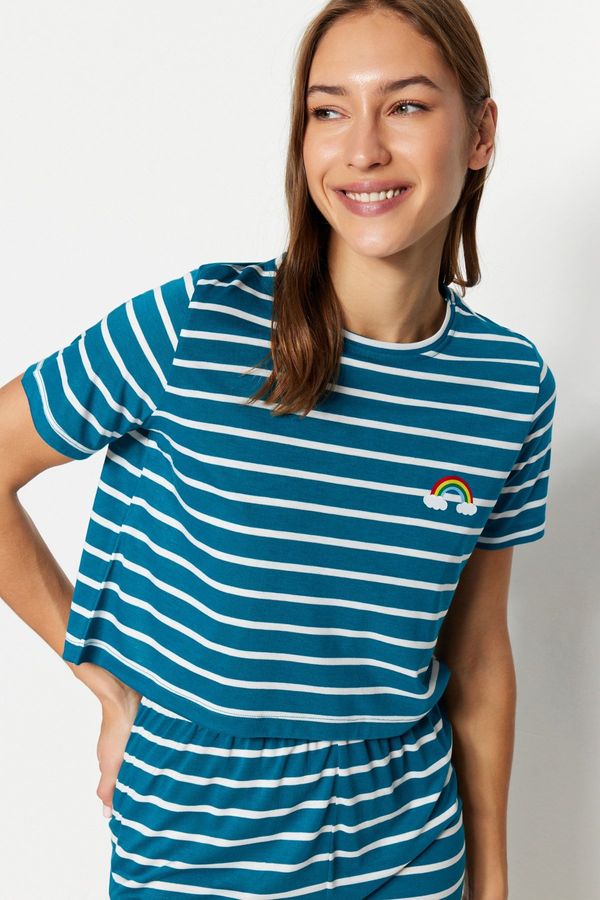 Trendyol Trendyol Oil Rainbow Printed T-shirt-Shorts Knitted Pajamas Set