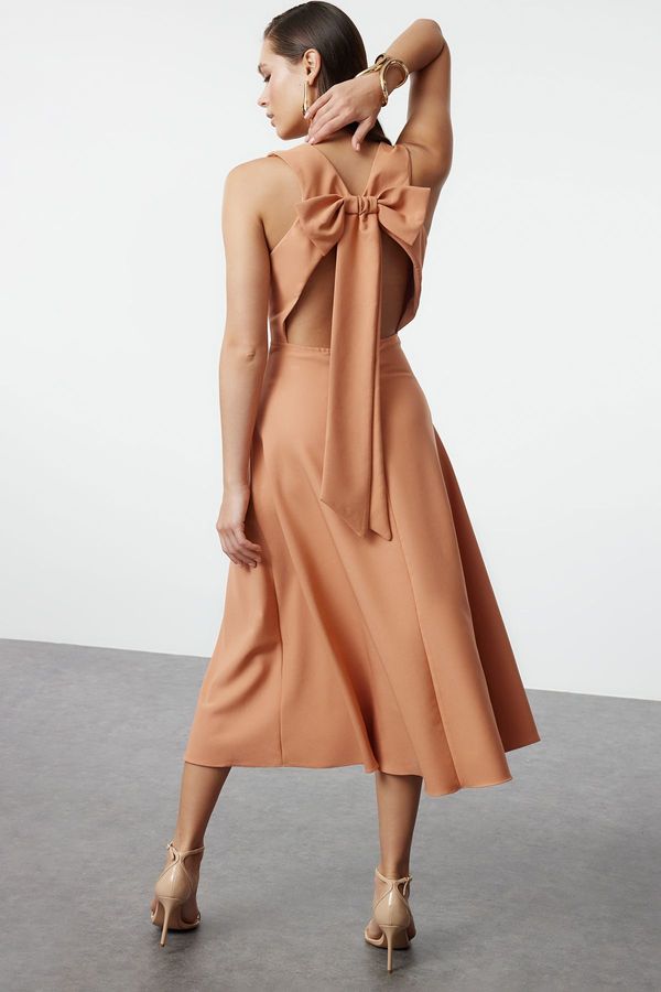 Trendyol Trendyol Orange A-Cut Bow Detailed Woven Elegant Evening Dress