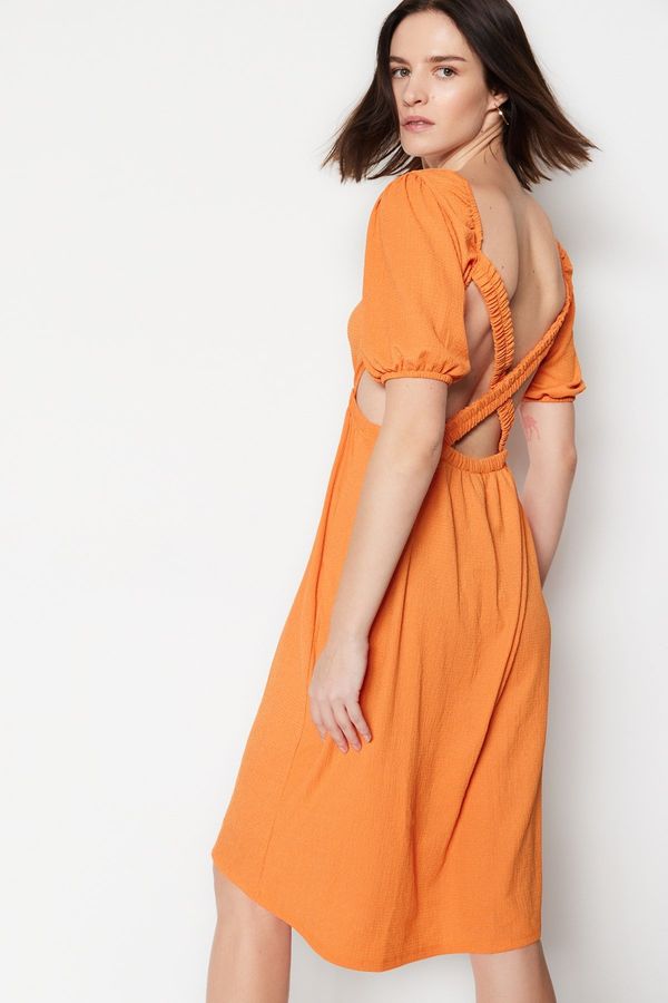 Trendyol Trendyol Orange Backless Midi Wrap Knitted Dress