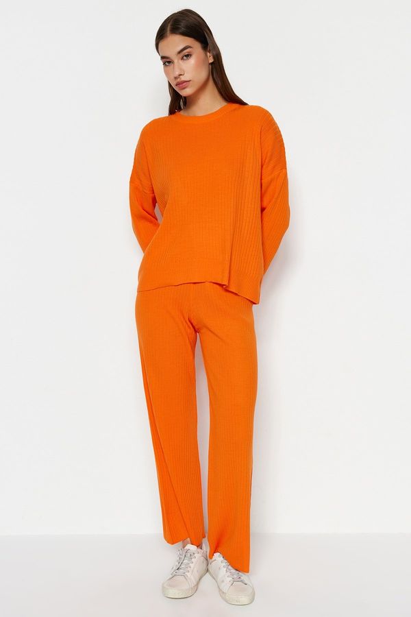 Trendyol Trendyol Orange Basic Crew Neck Sweater Top-Top Set