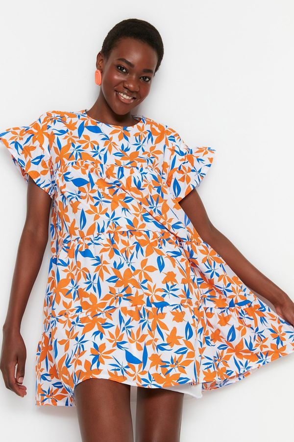 Trendyol Trendyol Orange Floral Shift/Wide Cut Mini Woven Dress