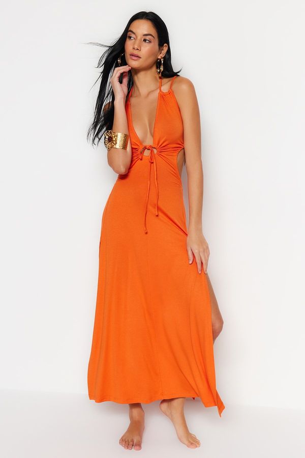 Trendyol Trendyol Orange Maxi Knitted Backless Beach Dress