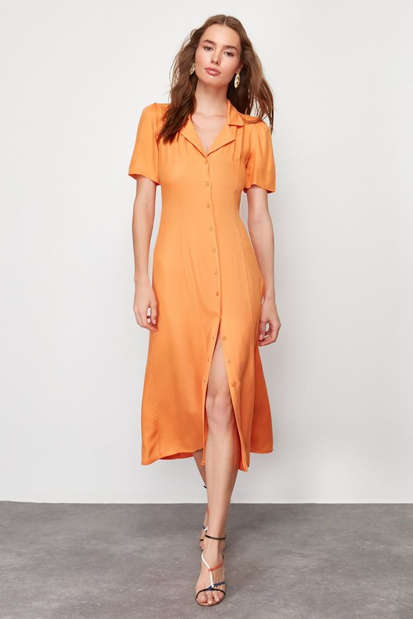 Trendyol Trendyol Orange Midi Woven Patterned Shirt Woven Dress