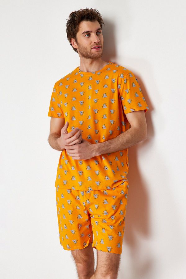 Trendyol Trendyol Orange Regular Fit Koala Printed Knitted Pajamas Set