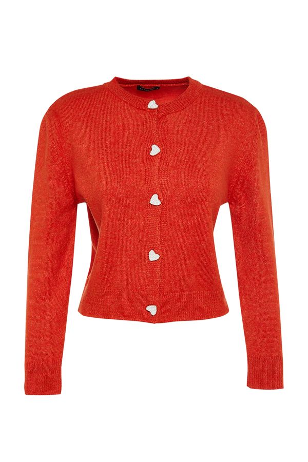 Trendyol Trendyol Orange Soft Textured Jewel Button Knitwear Cardigan