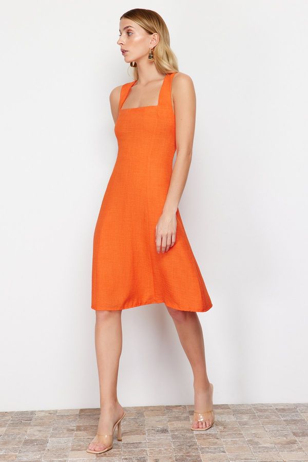 Trendyol Trendyol Orange Square Neck A-Line/A-Line Form Mini Woven Dress