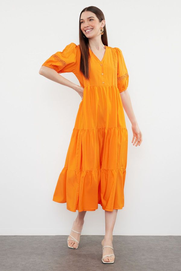 Trendyol Trendyol Orange Straight Shift Poplin Midi Dress