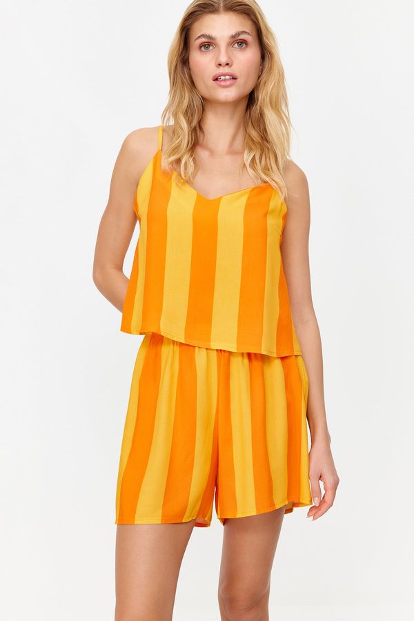 Trendyol Trendyol Orange Striped Undershirt-Shorts Woven Pajamas Set