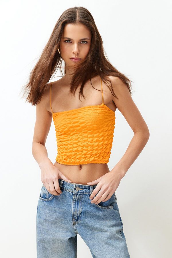 Trendyol Trendyol Orange Textured Strap Crop Flexible Knitted Undershirt