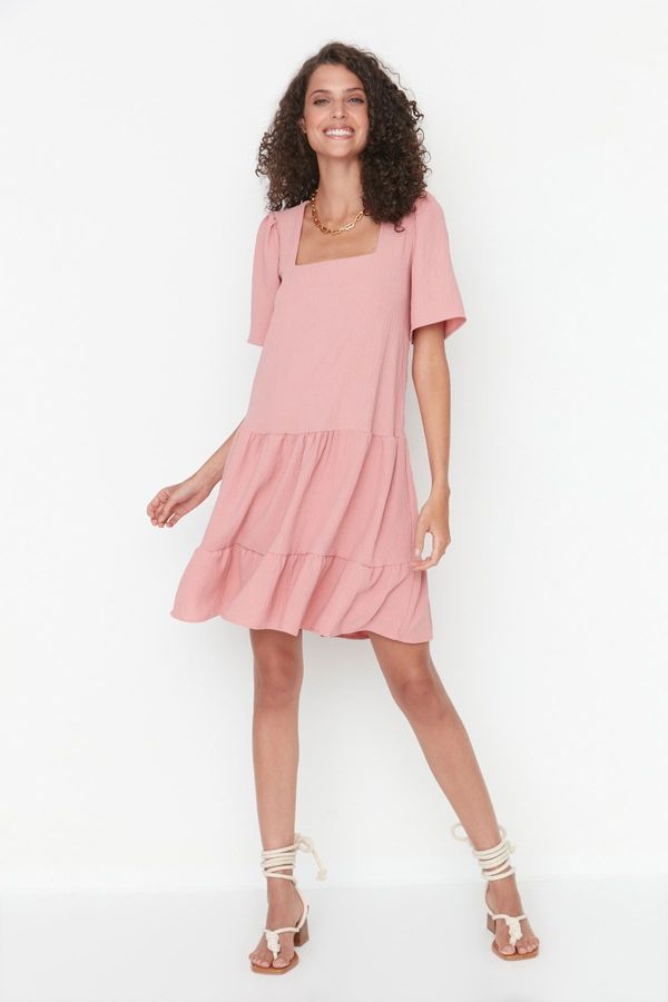 Trendyol Trendyol Pale Pink Square Neck Woven Dress