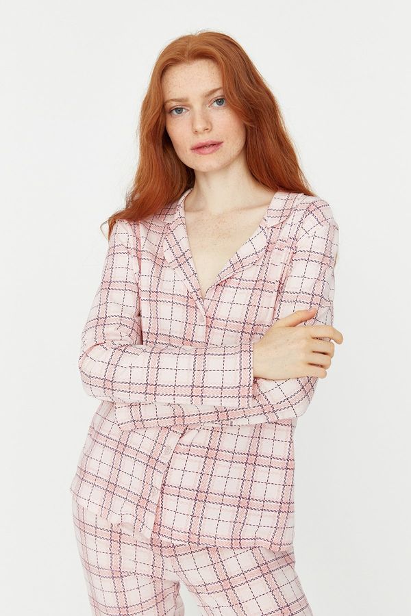 Trendyol Trendyol Pink 100% Cotton Plaid Knitted Pajama Set