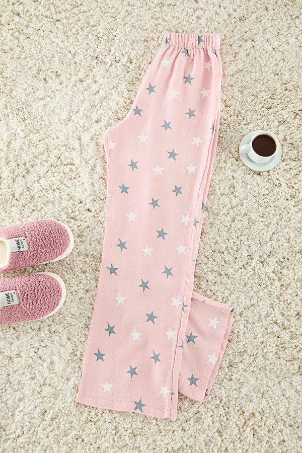 Trendyol Trendyol Pink 100% Cotton Star Patterned Muslin Woven Pajama Bottoms