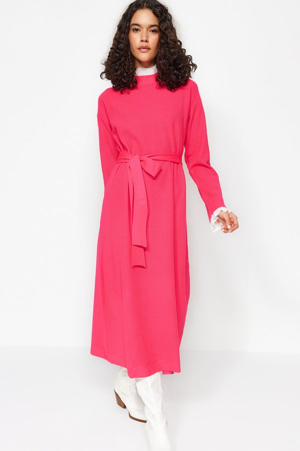 Trendyol Trendyol Pink Ankle Pleated Knitwear Dress