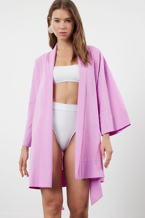 Trendyol Trendyol Pink Belted Mini Woven 100% Cotton Kimono&Kaftan