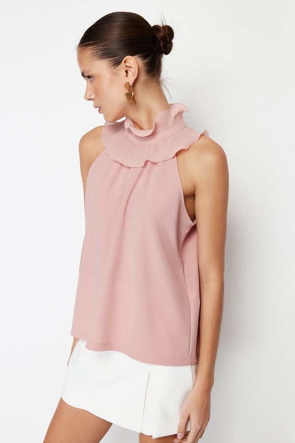 Trendyol Trendyol Pink Collar Detailed Smart Crepe Knitted Blouse