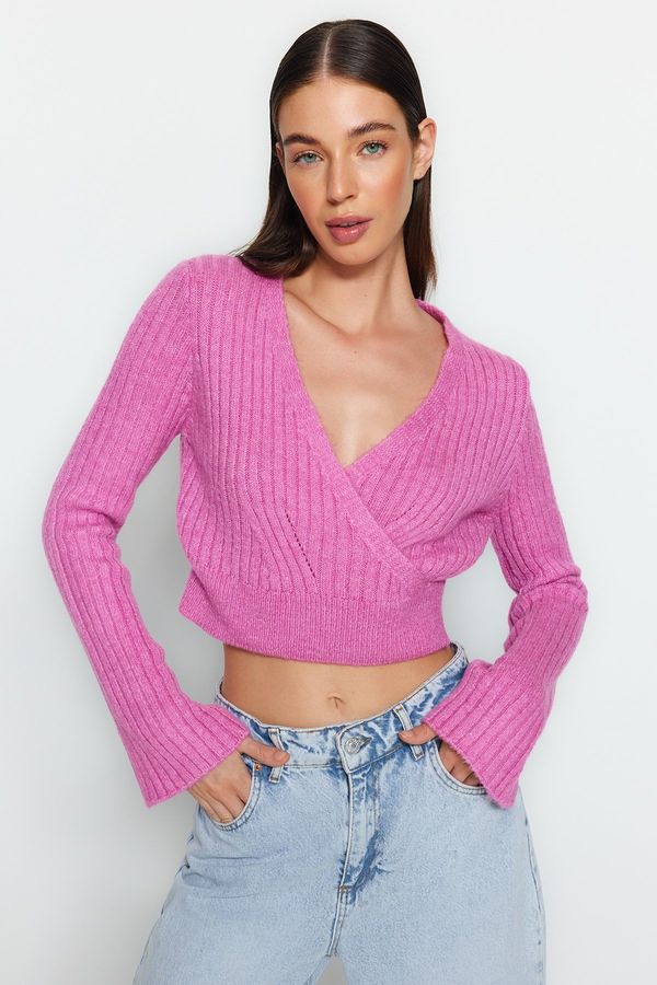 Trendyol Trendyol Pink Crop Soft Textured Double Breasted Knitwear Sweater