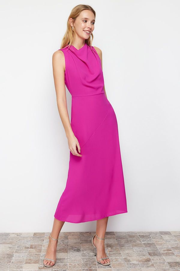 Trendyol Trendyol Pink Detachable Collar Cut Out Detailed Woven Midi Dress