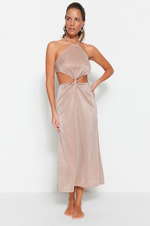 Trendyol Trendyol Pink Fitted Maxi Knitted Cut Out/Window Beach Dress