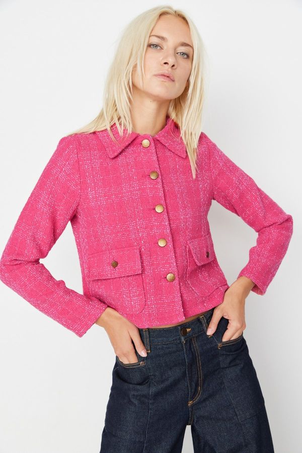 Trendyol Trendyol Pink Fitted Pocket Detailed Plaid Woven Jacket
