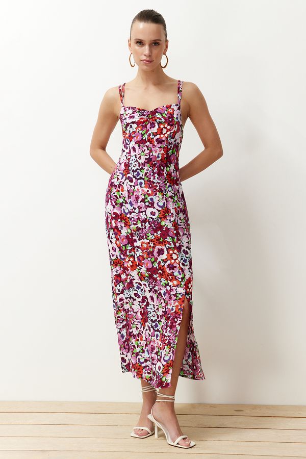 Trendyol Trendyol Pink Floral A-line Viscose Strap Midi Woven Dress