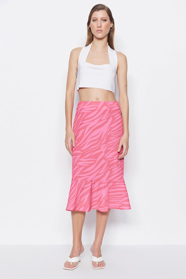Trendyol Trendyol Pink Flounce Patterned Midi Woven Skirt