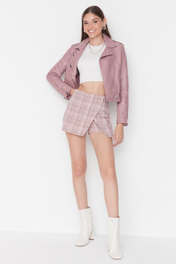 Trendyol Trendyol Pink High Waist Tweed Woven Shorts Skirt