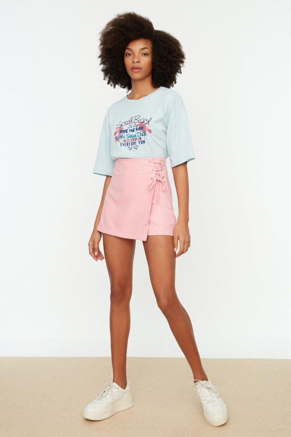 Trendyol Trendyol Pink Lace-Up and Eyelet Detail Woven Shorts Skirt
