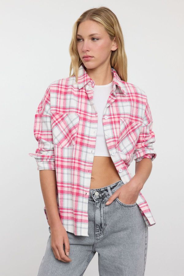 Trendyol Trendyol Pink Plaid Oversized Wide Pattern Woven Shirt