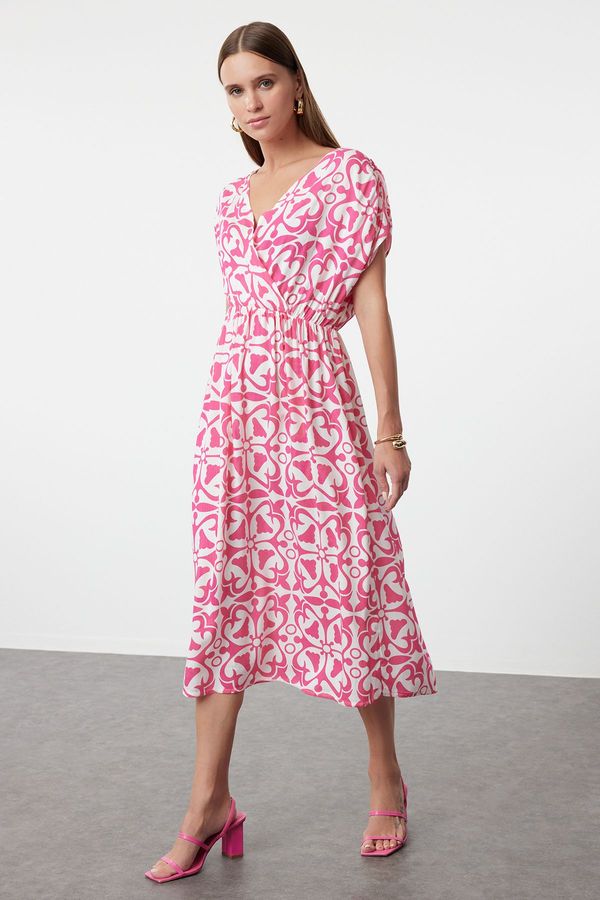 Trendyol Trendyol Pink Printed A-Line Double Breasted Collar Woven Dress