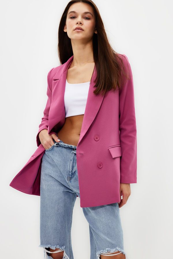 Trendyol Trendyol Pink Regular Lined Double Breasted Closure Woven Blazer Jacket