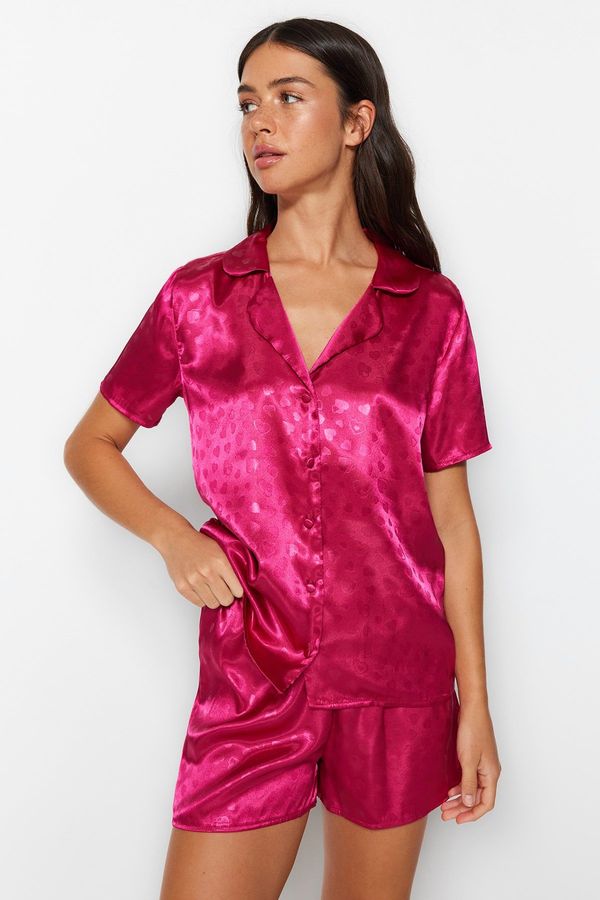 Trendyol Trendyol Pink Satin Woven Heart Pajamas Set