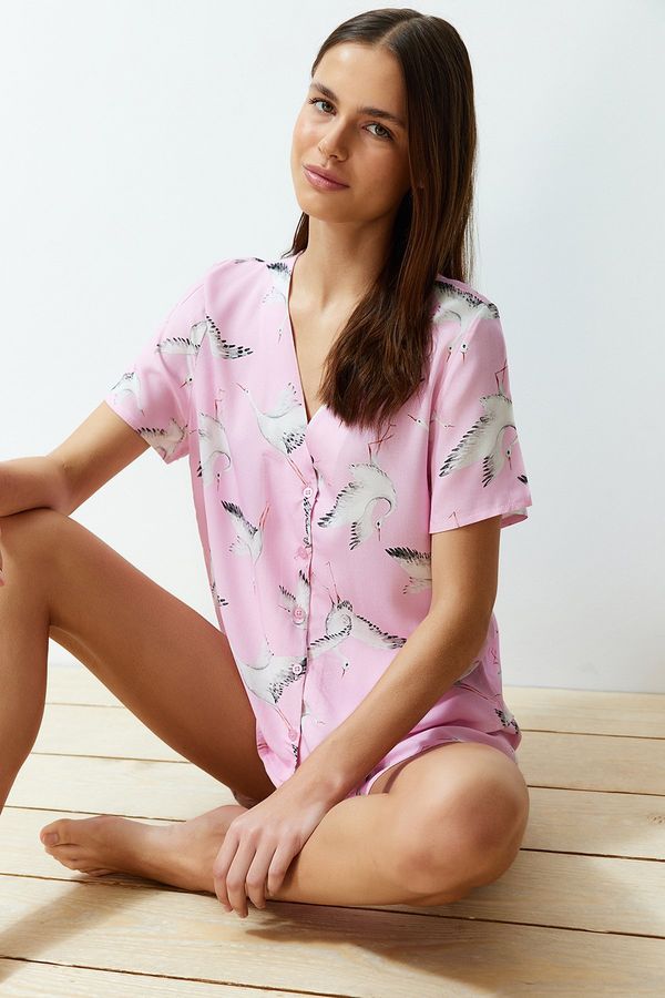 Trendyol Trendyol Pink Stork Patterned Viscose Woven Pajamas Set
