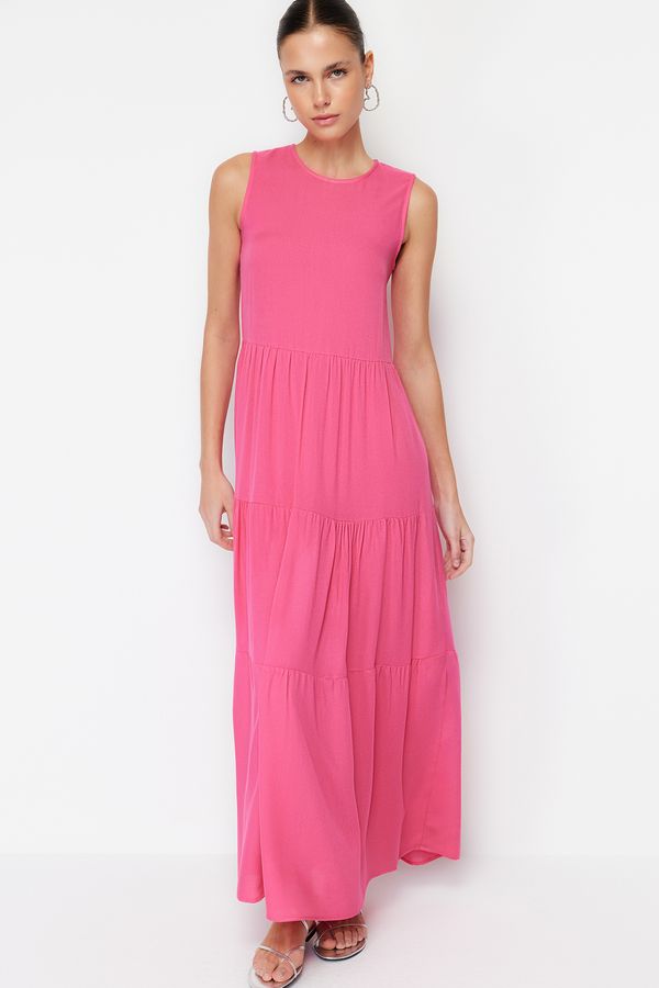 Trendyol Trendyol Pink Straight Cut Midi Sleeveless Woven Dress