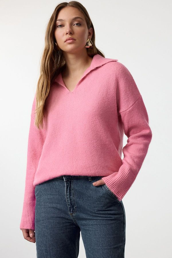 Trendyol Trendyol Pink Wool Wide Pattern Polo Neck Basic Knitwear Sweater