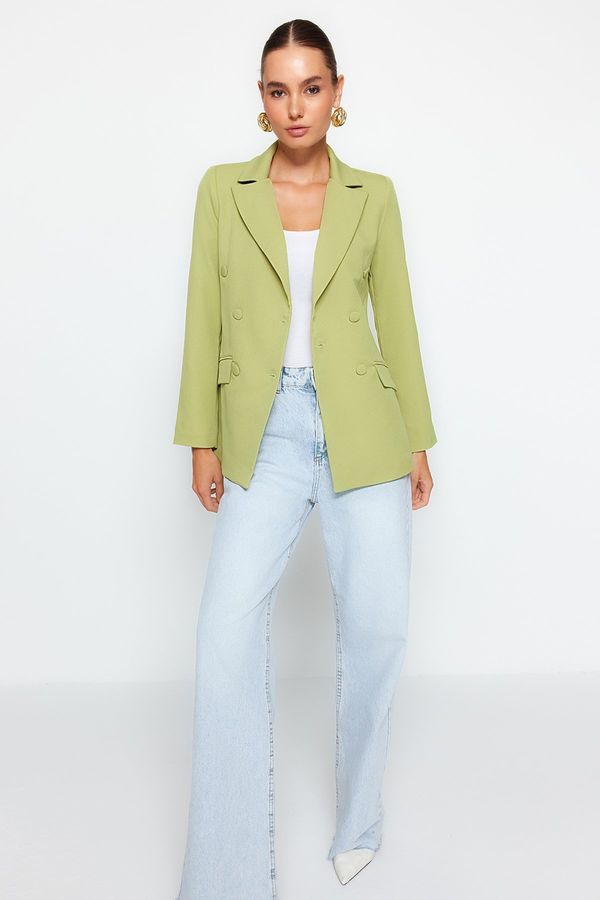 Trendyol Trendyol Pistachio Green Regular Lined Double Breasted Closure Woven Blazer Jacket